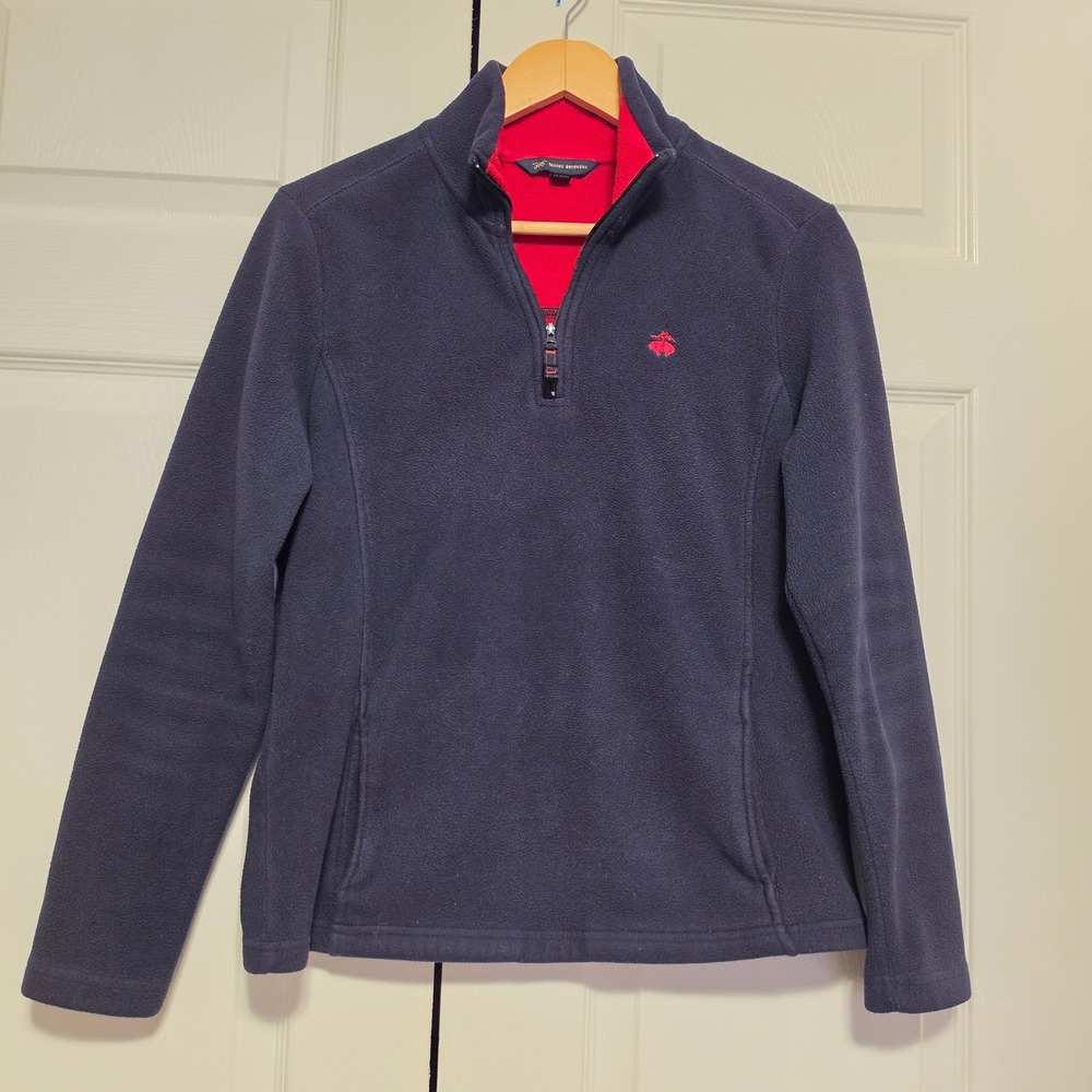 Brooks Brothers 346 Quarter Zip Fleece Pullover Navy Blue Red Size Medium